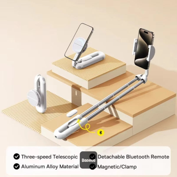 Baseus TechShot Dual-Support Magnetic & Clamping Selfie Stick Tripod with Bluetooth Remote  - White