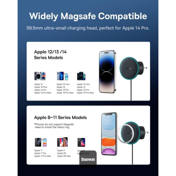 Baseus CW01 Magnetic Wireless Car Charger & Phone Holder 15W MagSafe Fast Charging 25W Type-C 360° Air Vent Mount Secure Grip - Black