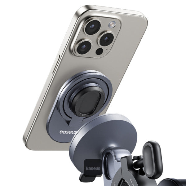 Baseus PrimeTrip Magnetic Bike Phone Holder – 2-in-1 Stick-On Mount & Ring Stand 360° Rotatable Universal Handlebar Fit (20-35mm) - Black
