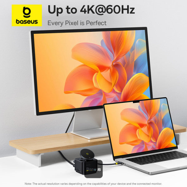 Baseus MagPro Series II 7-in-1 USB-C Hub with 15W Qi2 Wireless Charger 4K@60Hz HDMI 100W PD 10Gbps Ports SD Card Reader – Black