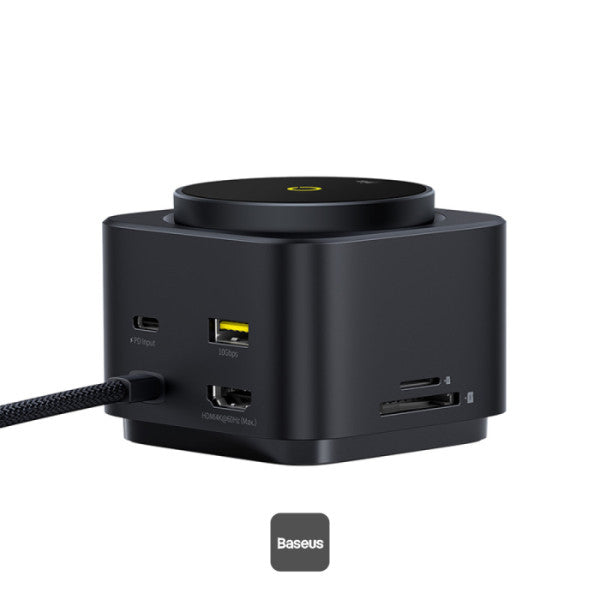Baseus MagPro Series II 7-in-1 USB-C Hub with 15W Qi2 Wireless Charger 4K@60Hz HDMI 100W PD 10Gbps Ports SD Card Reader – Black