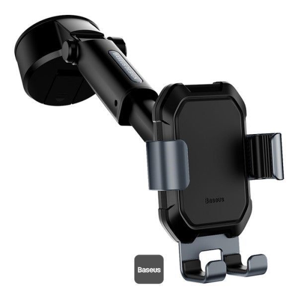 Baseus Tank Gravity Car Mount Holder with Suction Cup – Adjustable Arm One-Hand Operation Strong Suction Base – Compatible 47–65 Phones – Black
