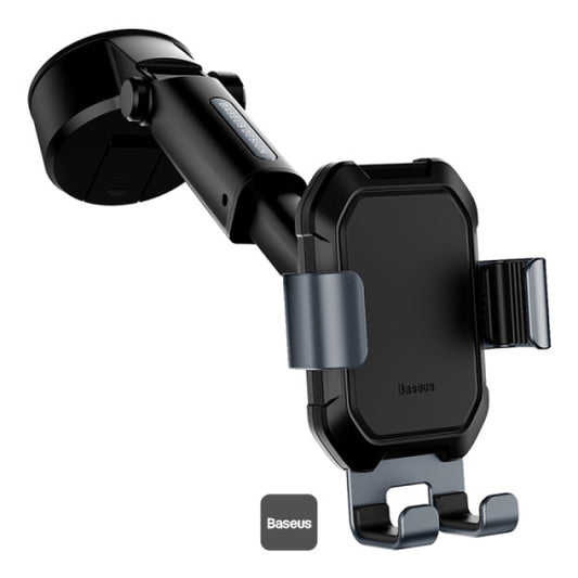Baseus Tank Gravity Car Mount Holder with Suction Cup – Adjustable Arm One-Hand Operation Strong Suction Base – Compatible 47–65 Phones – Black