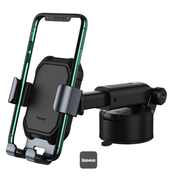 Baseus Tank Gravity Car Mount Holder with Suction Cup – Adjustable Arm One-Hand Operation Strong Suction Base – Compatible 47–65 Phones – Black