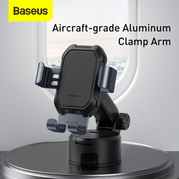 Baseus Tank Gravity Car Mount Holder with Suction Cup – Adjustable Arm One-Hand Operation Strong Suction Base – Compatible 47–65 Phones – Black