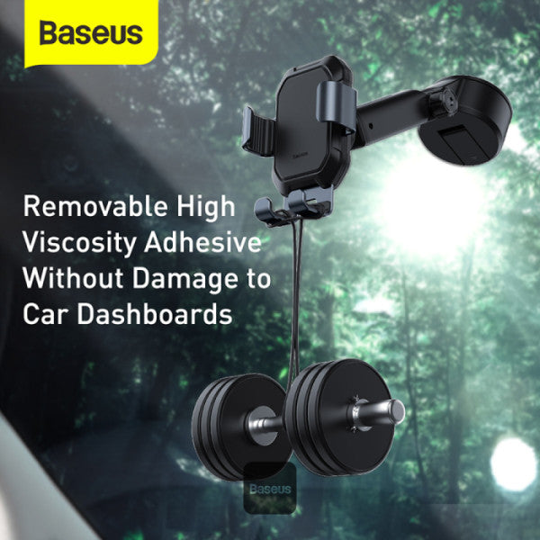 Baseus Tank Gravity Car Mount Holder with Suction Cup – Adjustable Arm One-Hand Operation Strong Suction Base – Compatible 47–65 Phones – Black