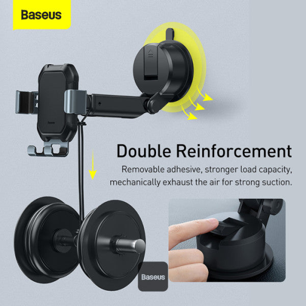 Baseus Tank Gravity Car Mount Holder with Suction Cup – Adjustable Arm One-Hand Operation Strong Suction Base – Compatible 47–65 Phones – Black