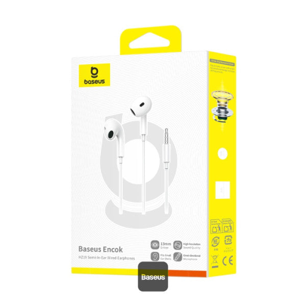 Baseus Encok HZ19 Semi-in-Ear Wired Earphones with 35mm Mini Jack Built-in Microphone - White