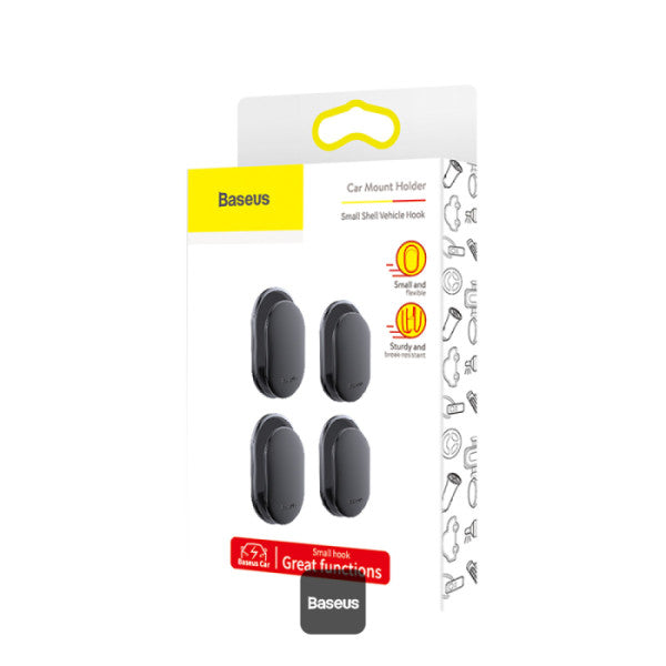 Baseus Small Shell Hook - Durable Hanger For Car Home Garage (4 pcs in a set) - Black