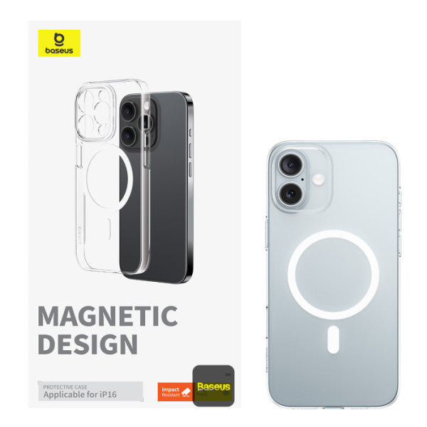 Baseus Ultra-Thin Crystal Series Magnetic Phone Case for iPhone 16 | MagSafe Compatible Scratch Resistant Anti-Yellowing Fingerprint-Proof - Clear