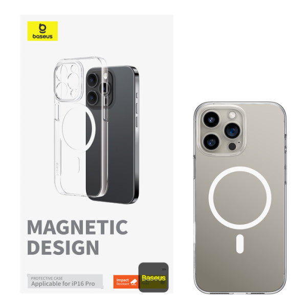Baseus Ultra-Thin Crystal Series Magnetic Phone Case for iPhone 16 Pro | MagSafe Compatible Scratch Resistant Anti-Yellowing Fingerprint-Proof - Clear