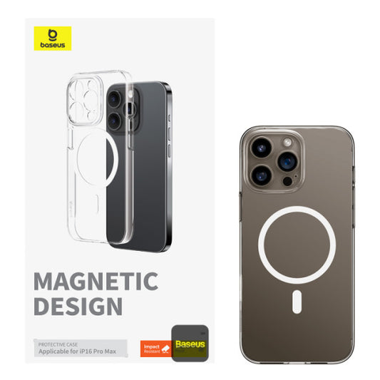 Baseus Ultra-Thin Crystal Series Magnetic Phone Case for iPhone 16 Pro Max | MagSafe Compatible Scratch Resistant Anti-Yellowing Fingerprint-Proof - Clear