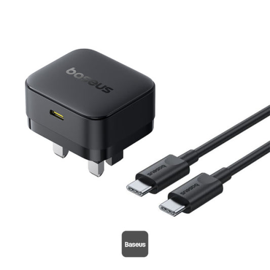 Baseus Palm 30W PD Type-C Fast Charging Wall Charger - UK Plug with Ultra Fast Charging Type-C to Type-C Data Cable 1M - Black