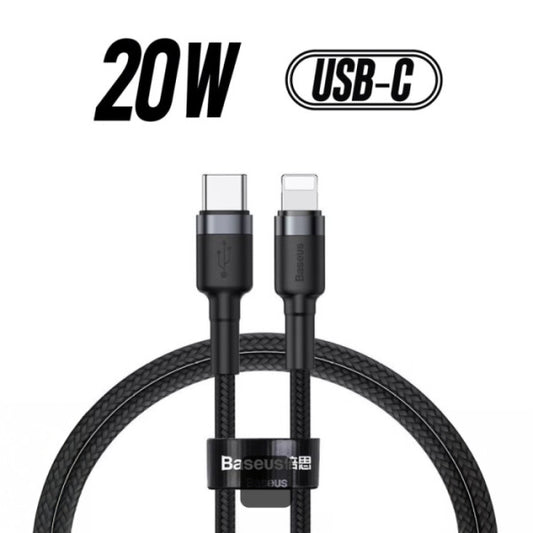 Baseus Cafule Series Cable Type-C to Lightning 20W Fast Charge & 480Mbps High-Speed Data Transfer Nylon Braided 1M - Gray+Black