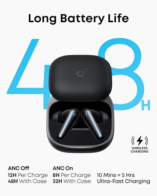 Soundcore Liberty 5 by Anker, Noise-Cancelling Wireless Earbuds, 2x Stronger Voice Reduction, Adaptive Noise Cancellation, Fast Charging, Dolby Audio, 6-Mic AI Clear Calls, Black (Global Version)
