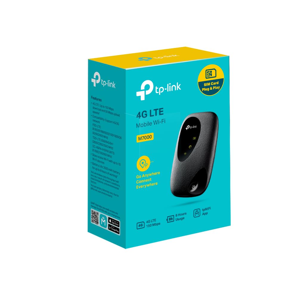 TP-Link M7000 4G mobiele draadloze router MiFi 4G Cat4 met 2000 mAh accu, 150 Mbps WiFi, tot 10 apparaten tegelijk
