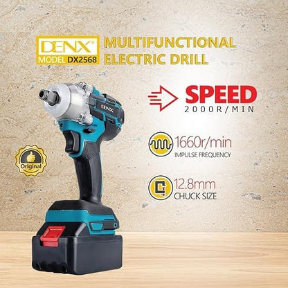 DENX Multifunctional Electric Drill, Model DX2568, 2000 RPM Speed, 12.8mm Chuck Size, 1660r/min Impulse Frequency, Wired Design, Ideal for DIY and Home Projects