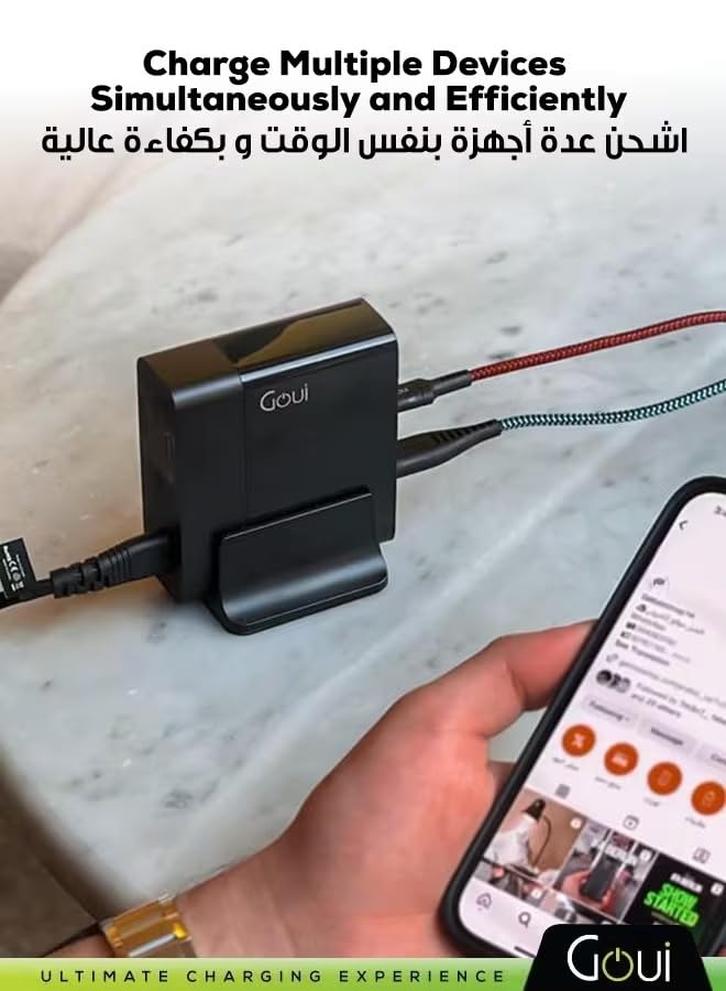 Goui 5-Port Desktop Charger GAN140, 140W 2x USB-A ports and 3x USB-C ports, Qualcomm Quick Charge 3.0 and Power Delivery PD Technology, Smart LED Display, Suitable for Home & Office Use, Black