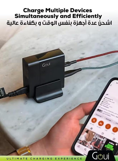 Goui 5-Port Desktop Charger GAN140, 140W 2x USB-A ports and 3x USB-C ports, Qualcomm Quick Charge 3.0 and Power Delivery PD Technology, Smart LED Display, Suitable for Home & Office Use, Black
