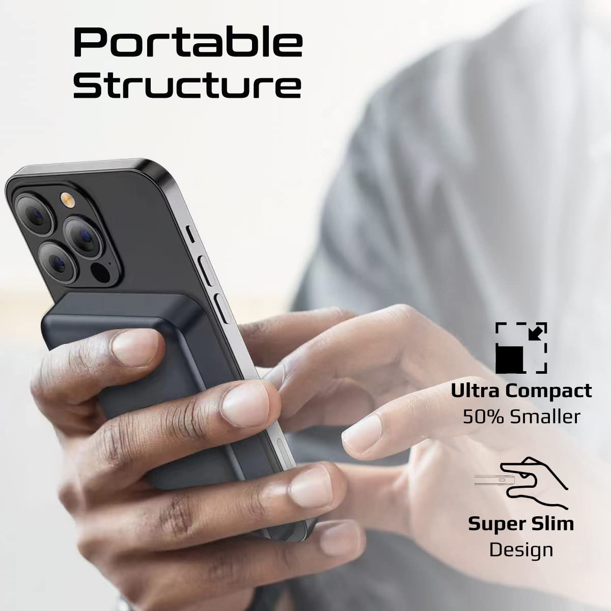 Promate iPhone 16 Power Bank, Premium 10000mAh Transparent Battery Pack, 15W Magnetic Charging 20W USB-C Power Delivery Port, Over Charging Protection for iPhones & Galaxy S25 Ultra,LucidPack-10 Black