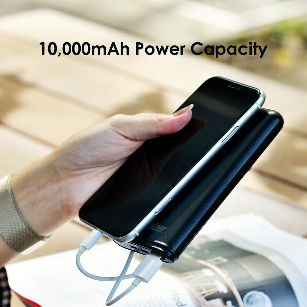 Energizer 10000 mAh Max 2.1A Rapid Charging Power Bank With Dual Outputs - Type-C And USB-A, Dual Inputs, Micro-USB And Type-C Black
