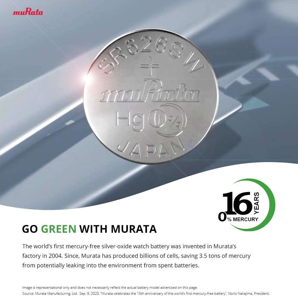 Murata 377 Battery SR626SW 1.55V Silver Oxide Watch Button Cell (5 Batteries)