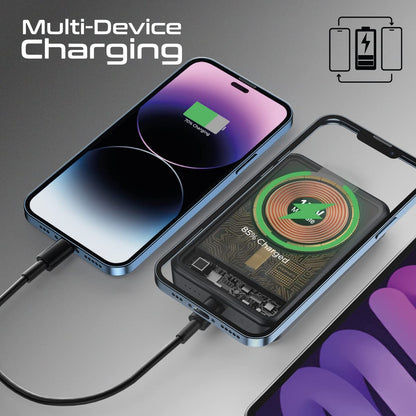 Promate iPhone 16 Power Bank, Premium 10000mAh Transparent Battery Pack, 15W Magnetic Charging 20W USB-C Power Delivery Port, Over Charging Protection for iPhones & Galaxy S25 Ultra,LucidPack-10 Black