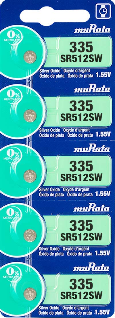 موراتا بطارية 335 SR512SW 1.55 فولت خلية زر ساعة اكسيد الفضة (5 بطاريات)