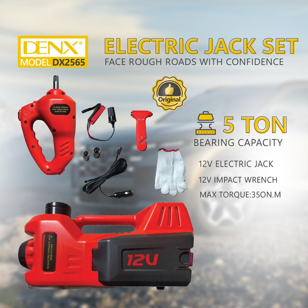 DENX Electric Car Jack Set, 2-Ton Capacity, Portable Emergency Lift Kit with Carrying Case