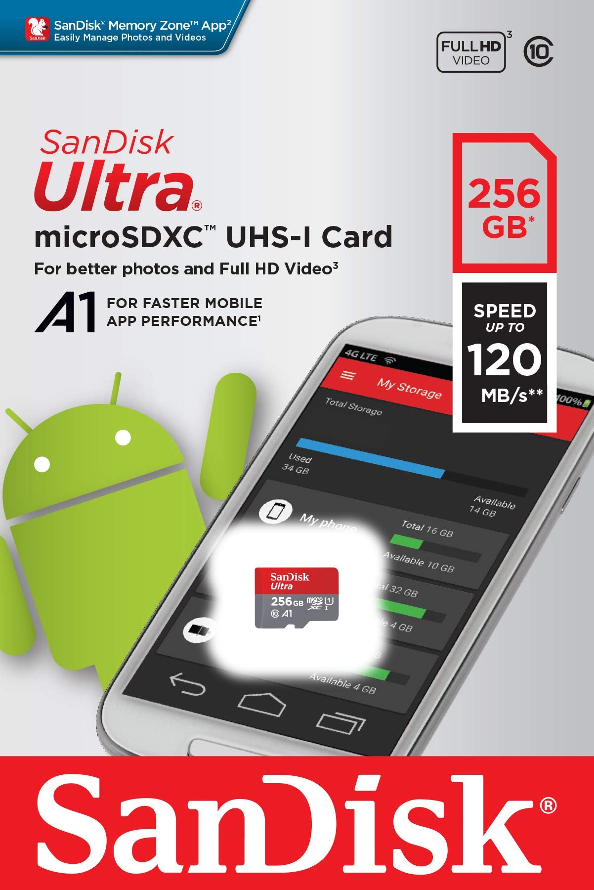SanDisk 256GB Ultra® microSDXC 120MB/s A1 Class 10 UHS-I
