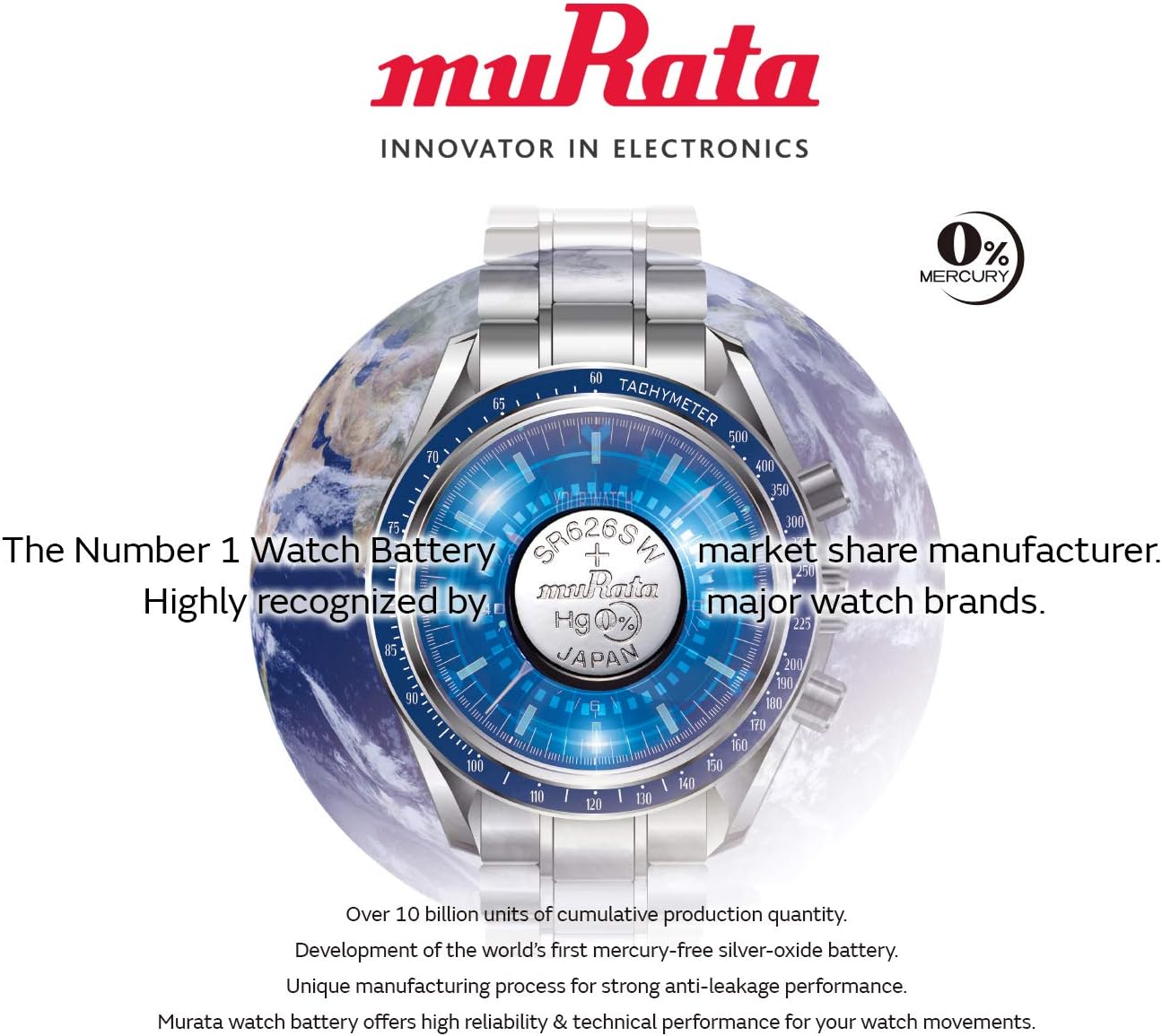 موراتا بطارية 335 SR512SW 1.55 فولت خلية زر ساعة اكسيد الفضة (5 بطاريات)