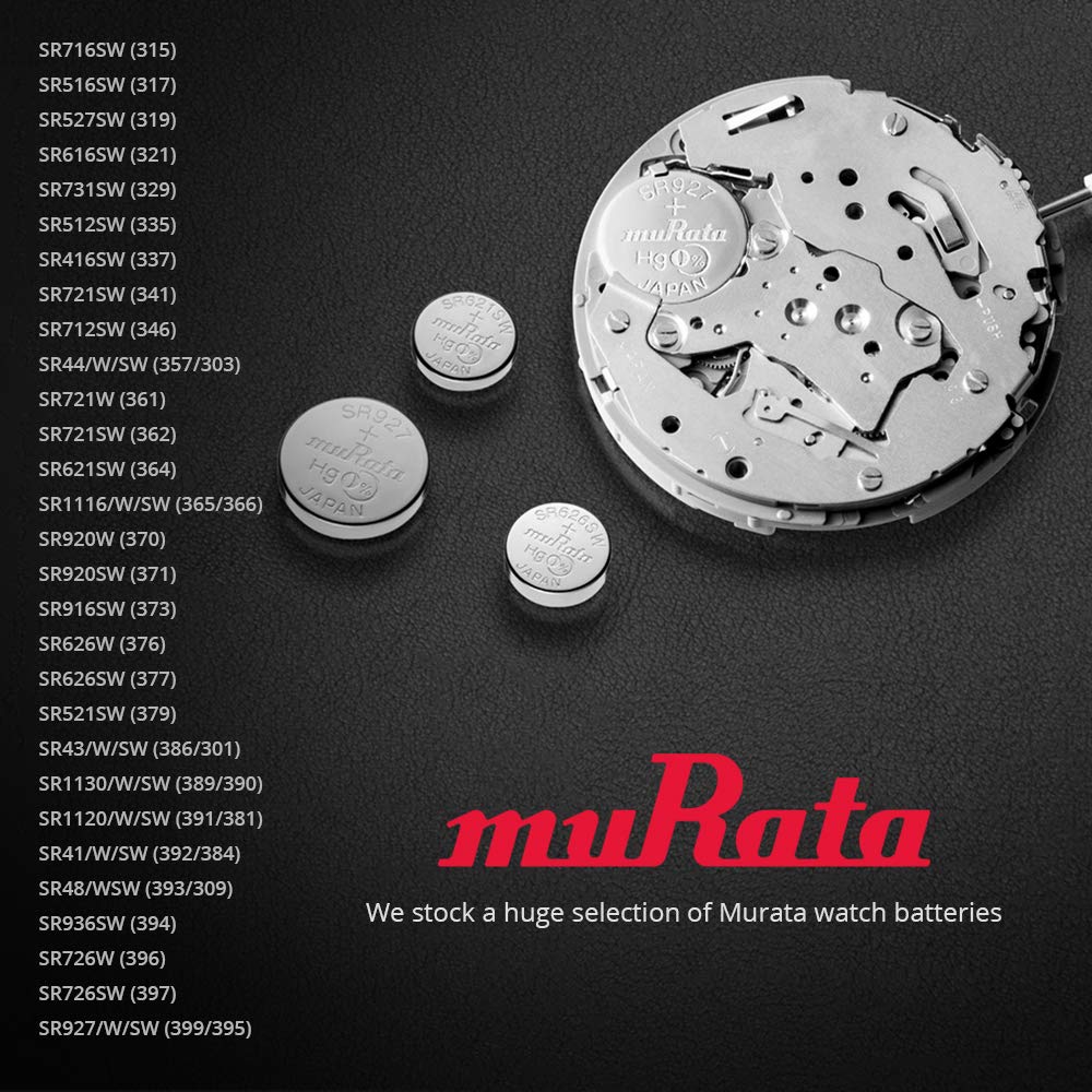 Murata 377 Battery SR626SW 1.55V Silver Oxide Watch Button Cell (5 Batteries)