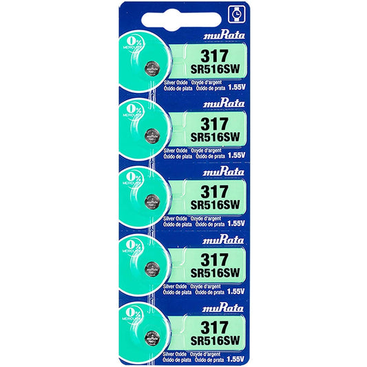 Murata 317 Battery SR516SW 1.55V Silver Oxide Watch Button Cell (5 Batteries)