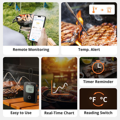 SONOFF Meat Thermometer, Wireless Meat Thermometer for Smoker Oven, Digital Grill Thermometer with 2 Probes, Timer Mode,Smart LCD Backlight,Notification Alert,BBQ Thermometer