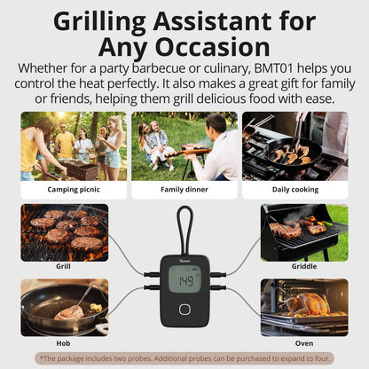 SONOFF Meat Thermometer, Wireless Meat Thermometer for Smoker Oven, Digital Grill Thermometer with 2 Probes, Timer Mode,Smart LCD Backlight,Notification Alert,BBQ Thermometer
