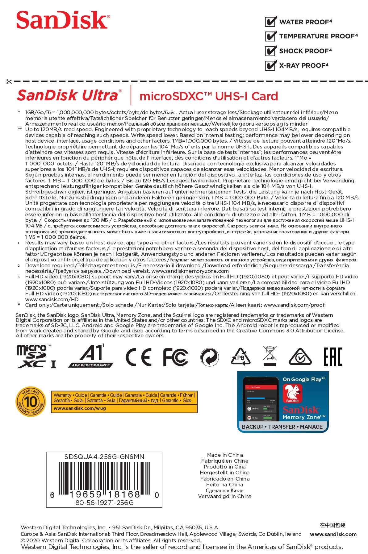 SanDisk 256GB Ultra® microSDXC 120MB/s A1 Class 10 UHS-I