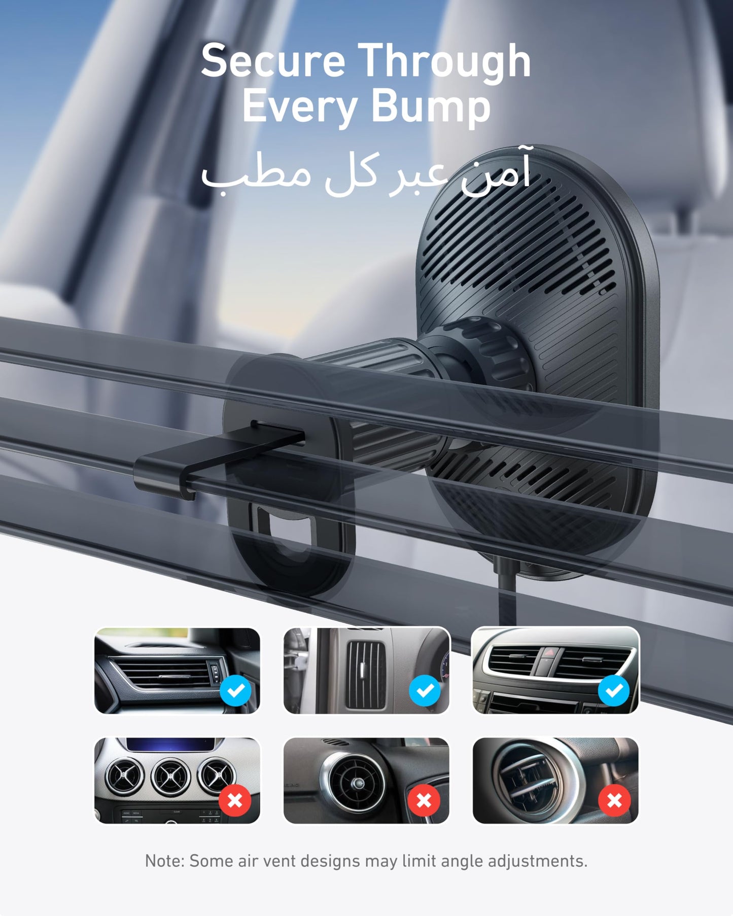 Anker MagSafe Wireless Car Charger Compatible, MagGo Fast 15W Car Charger, 360° Adjustable Angle and Strong Magnets, Car Phone Holder Mount, for iPhone 15/14 Series (Cable and Adapter Included), Black
