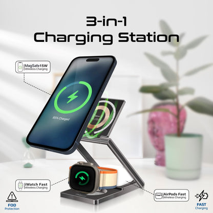 Ultra-Slim Transparent Foldable 15W MagSafe Compatible Wireless Charging Station