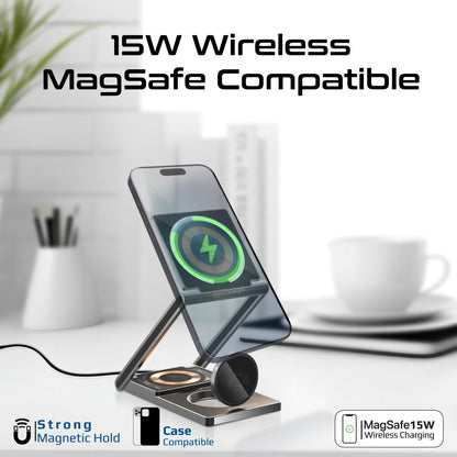 Ultra-Slim Transparent Foldable 15W MagSafe Compatible Wireless Charging Station