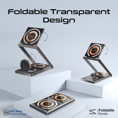 Ultra-Slim Transparent Foldable 15W MagSafe Compatible Wireless Charging Station