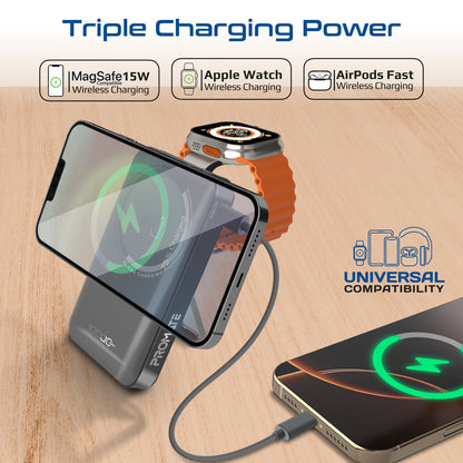 Ultra-Compact 3 in 1 MagSafe Compatible Wireless Charging Power Bank