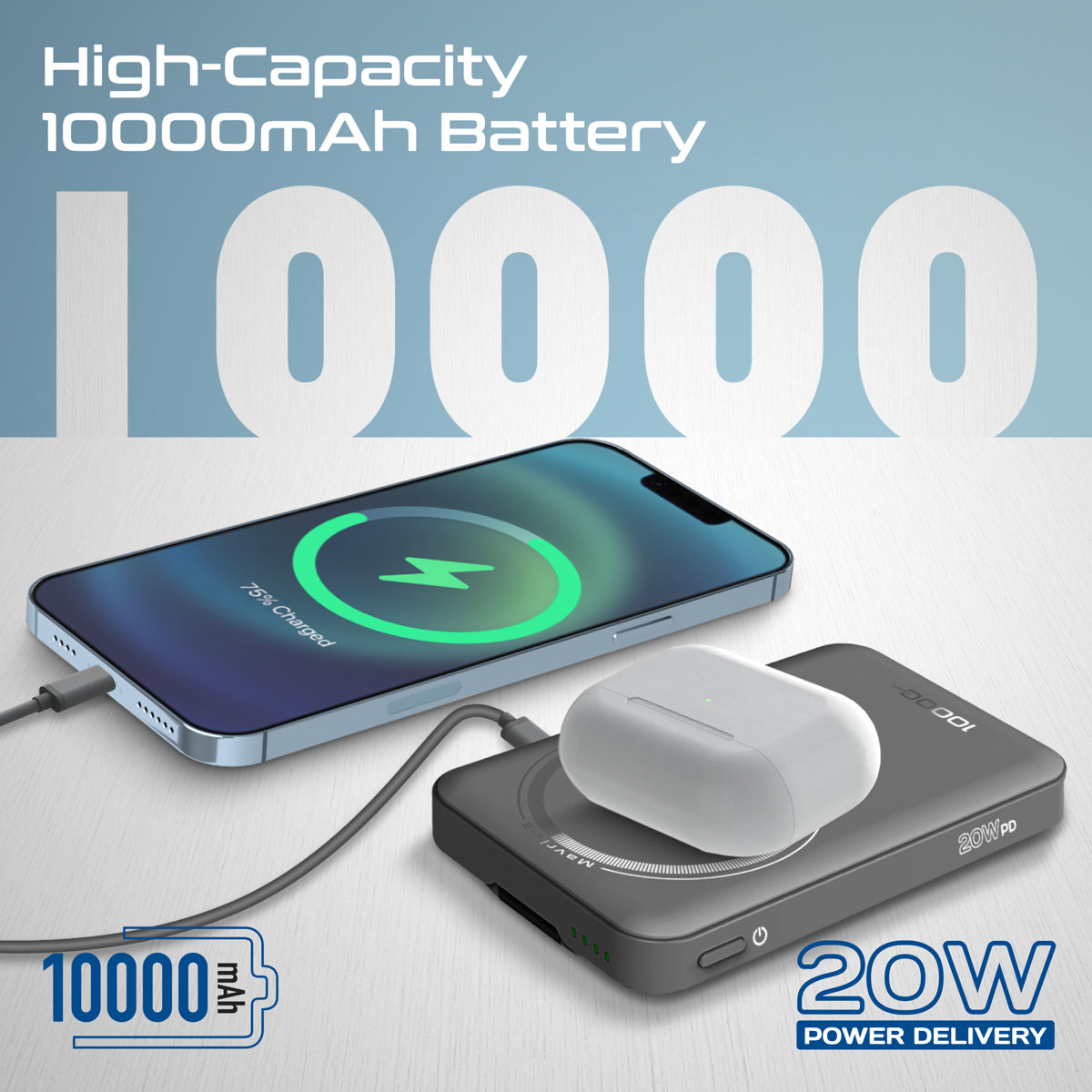 Ultra-Compact 3 in 1 MagSafe Compatible Wireless Charging Power Bank
