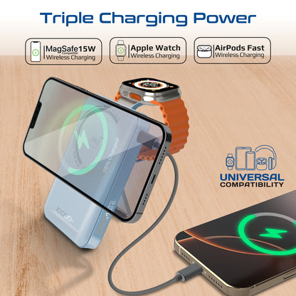 Ultra-Compact 3 in 1 MagSafe Compatible Wireless Charging Power Bank
