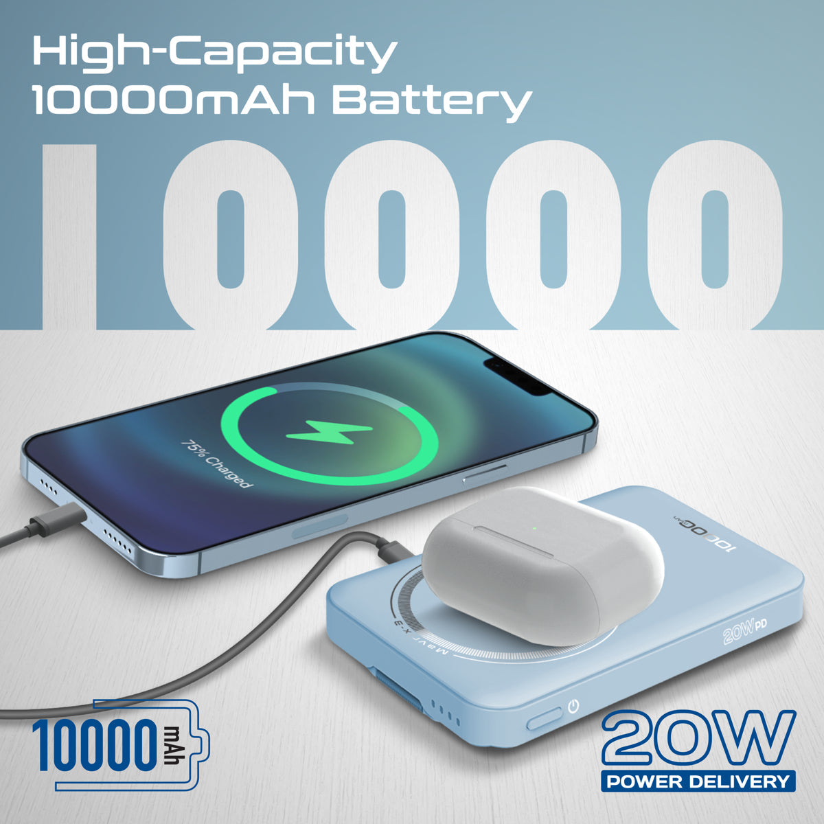 Ultra-Compact 3 in 1 MagSafe Compatible Wireless Charging Power Bank