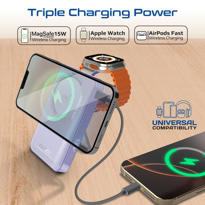 Ultra-Compact 3 in 1 MagSafe Compatible Wireless Charging Power Bank