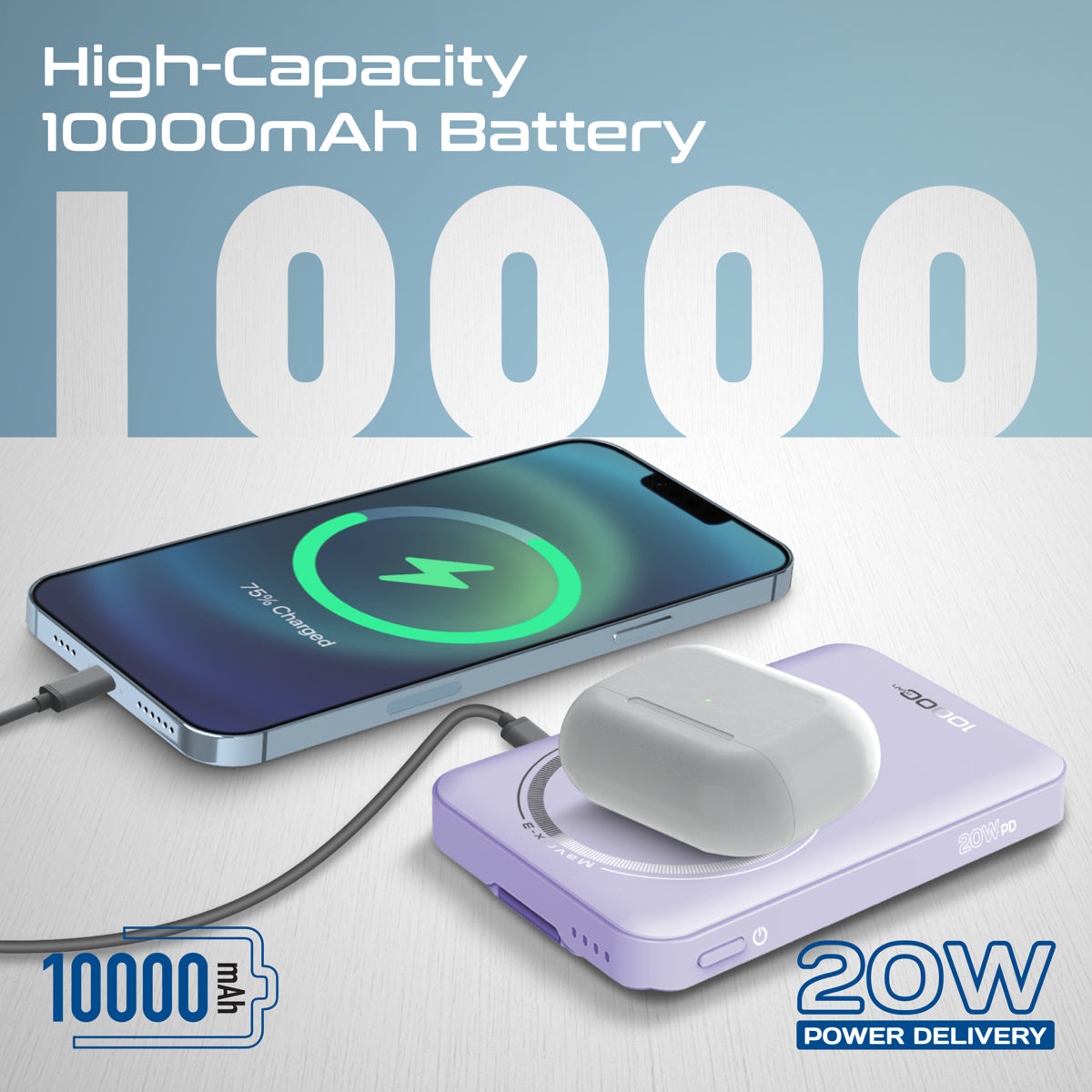Ultra-Compact 3 in 1 MagSafe Compatible Wireless Charging Power Bank