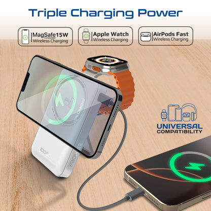 Ultra-Compact 3 in 1 MagSafe Compatible Wireless Charging Power Bank