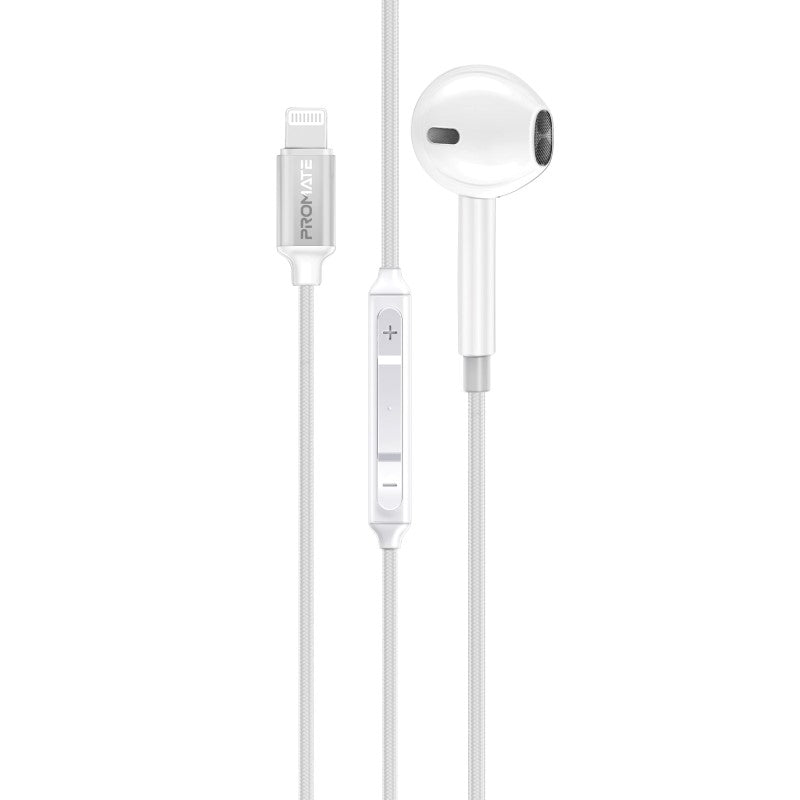Promate MFI Certified Ergonomic In-Ear Wired Mono Earphone with Lightning Connector