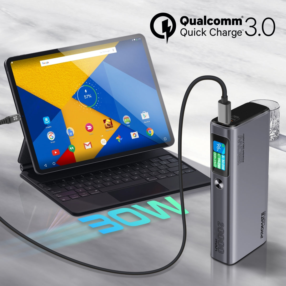 Sleek 130W Multi-Port Power Delivery Power Bank with TFT LCD Screen