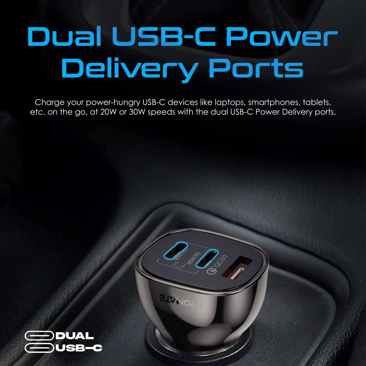 80W Multi-Port Transparent Car Charger with QC 3.0 & Power Delivery